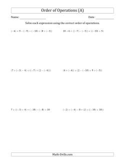 Order of Operations with Negative and Positive Integers and No Exponents (Five Steps)