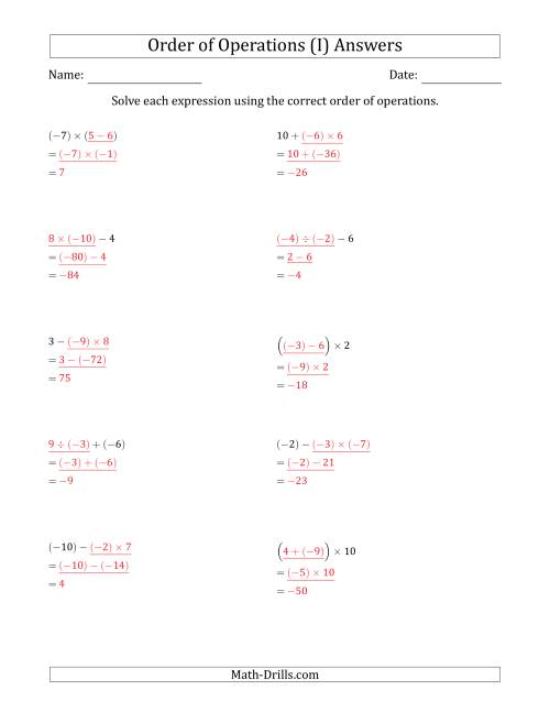 Order of Operations with Negative and Positive Integers and No