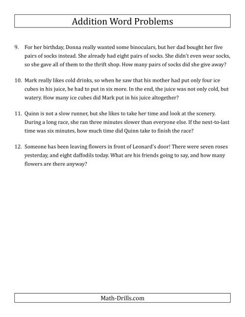 The Single-Step Addition Word Problems Using Single-Digit Numbers (A) Math Worksheet Page 2