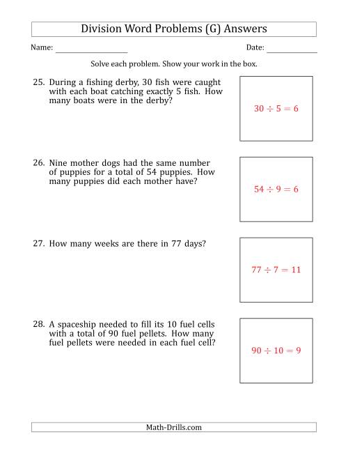 The Division Word Problems with Division Facts from 5 to 12 (G) Math Worksheet Page 2