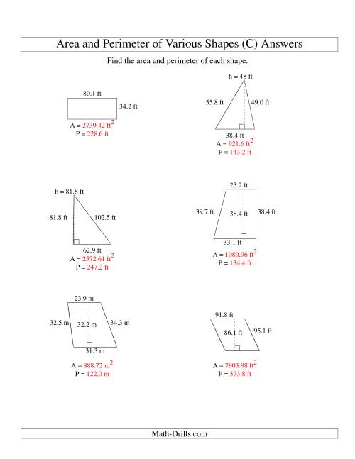 Area and Perimeter of Various Shapes (up to 1 decimal place; range 10 ...