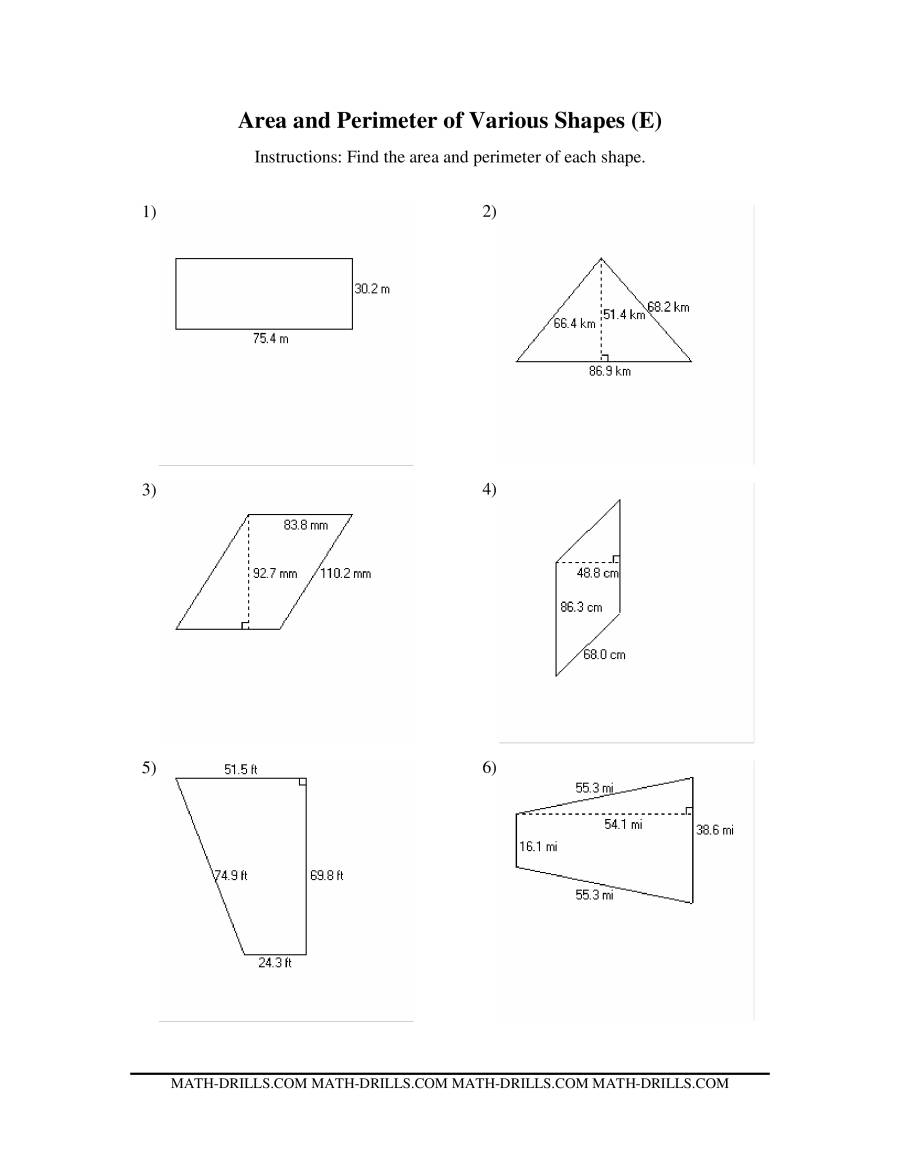 Area and Perimeter of Various Shapes (E)