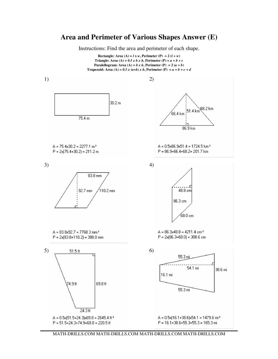 Area and Perimeter of Various Shapes (E)