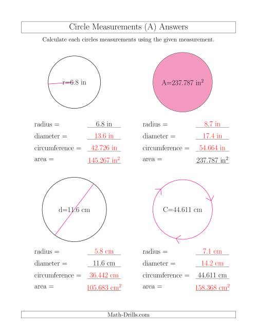 The Calculate All Circle Measurements (A) Math Worksheet Page 2