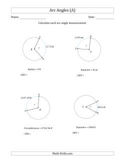 Calculating Circle Arc Angle Measurements from Circumference, Radius or Diameter
