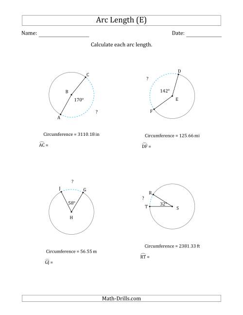 The Calculating Circle Arc Length from Circumference (E) Math Worksheet