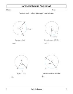 Calculating Arc Length or Angle from Circumference, Radius or Diameter