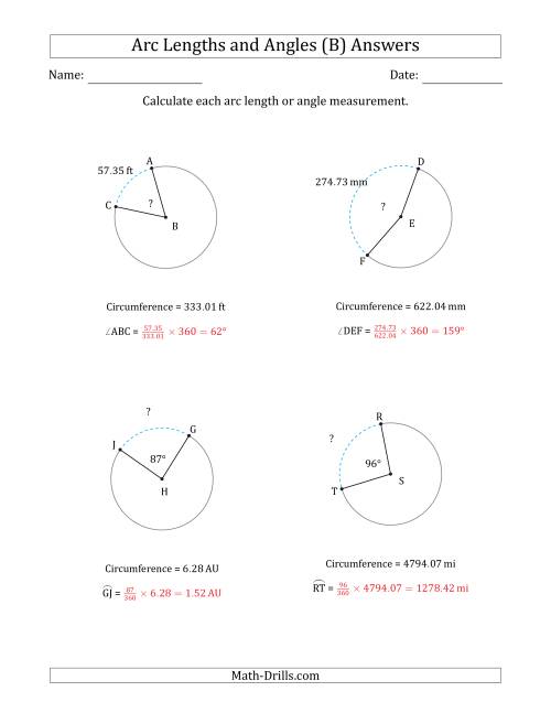 The Calculating Arc Length or Angle from Circumference (B) Math Worksheet Page 2