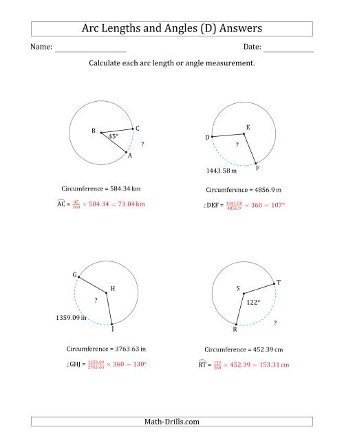 The Calculating Arc Length or Angle from Circumference (D) Math Worksheet Page 2