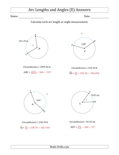 The Calculating Arc Length or Angle from Circumference (E) Math Worksheet Page 2