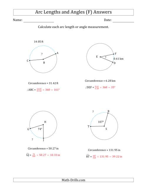 Calculating Arc Length or Angle from Circumference (F)