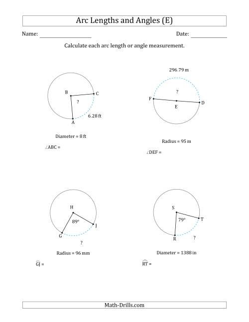 Calculating Arc Length or Angle from Radius or Diameter (E)