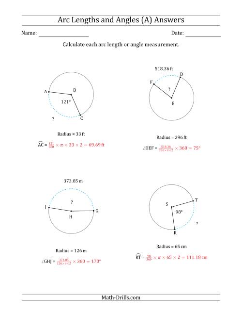 The Calculating Arc Length or Angle from Radius (All) Math Worksheet Page 2