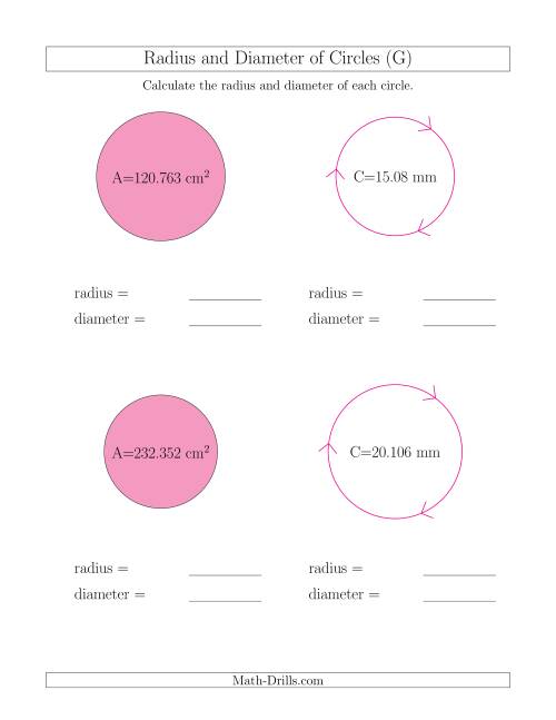 Calculate Radius and Diameter of Circles (G)