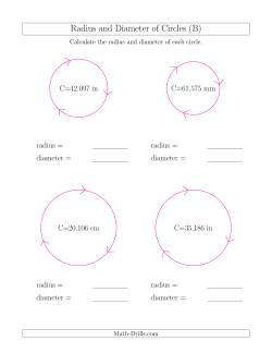 Calculate Radius and Diameter of Circles from Circumference (B ...