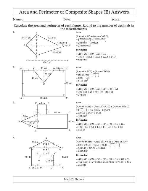 The Calculating the Area and Perimeter of Composite Shapes including Triangles and Rectangles (E) Math Worksheet Page 2