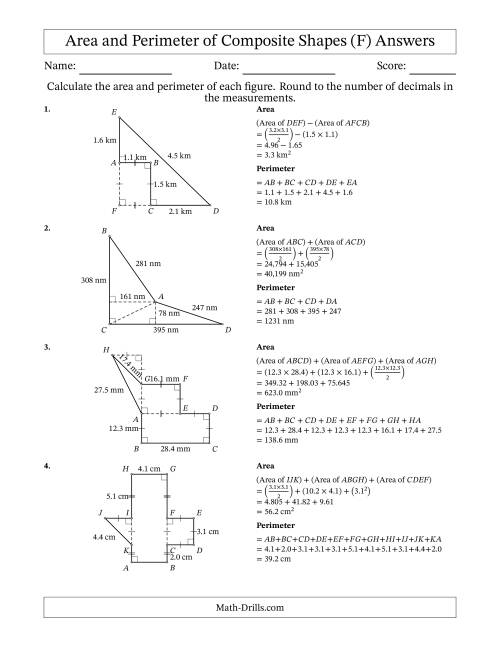 The Calculating the Area and Perimeter of Composite Shapes including Triangles and Rectangles (F) Math Worksheet Page 2