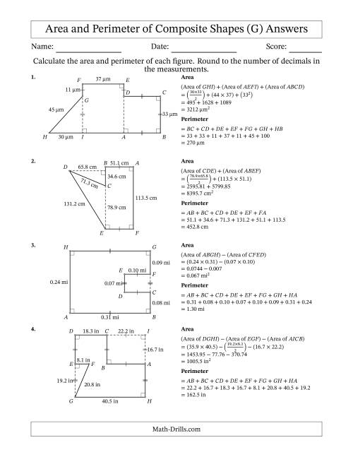 The Calculating the Area and Perimeter of Composite Shapes including Triangles and Rectangles (G) Math Worksheet Page 2