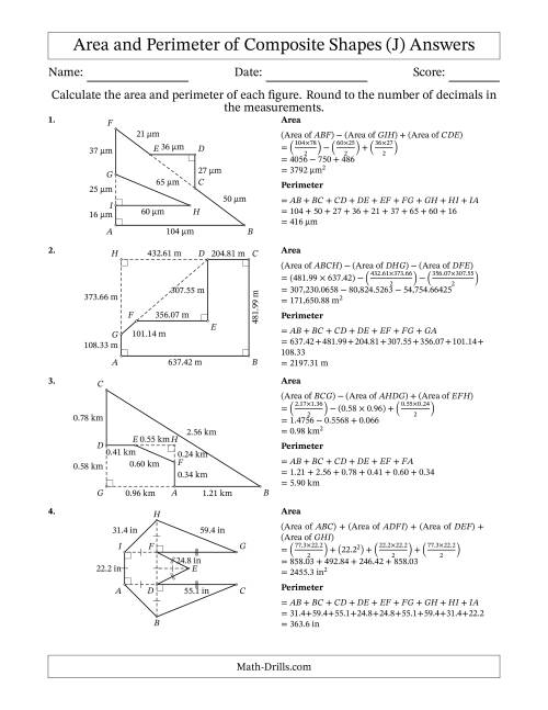 The Calculating the Area and Perimeter of Composite Shapes including Triangles and Rectangles (J) Math Worksheet Page 2