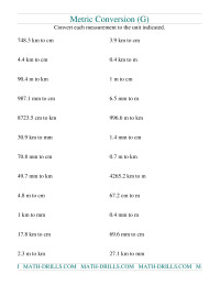 Metric Conversion of mm, cm, m, and km (G) Measurement Worksheet