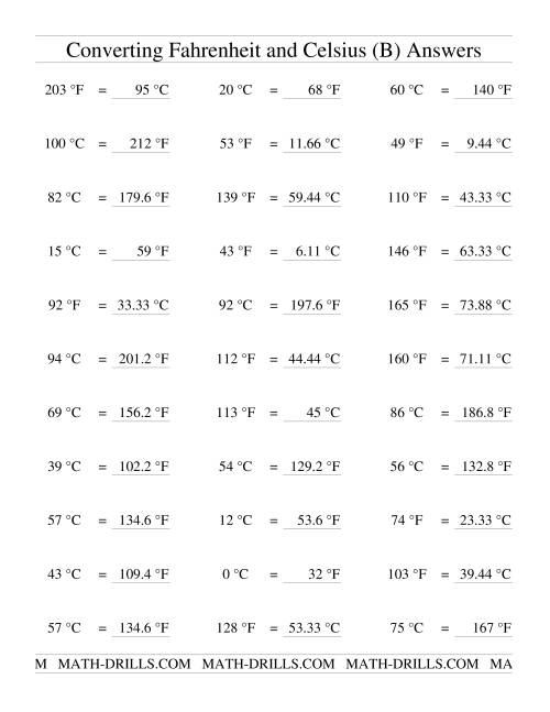 The Converting Between Celsius and Fahrenheit (no Negatives) (B) Math Worksheet Page 2