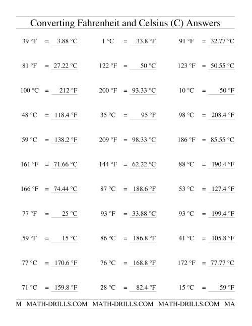 The Converting Between Celsius and Fahrenheit (no Negatives) (C) Math Worksheet Page 2