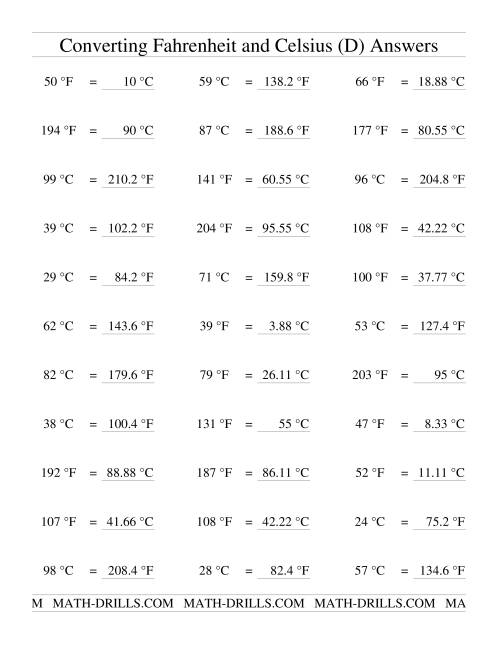 The Converting Between Celsius and Fahrenheit (no Negatives) (D) Math Worksheet Page 2