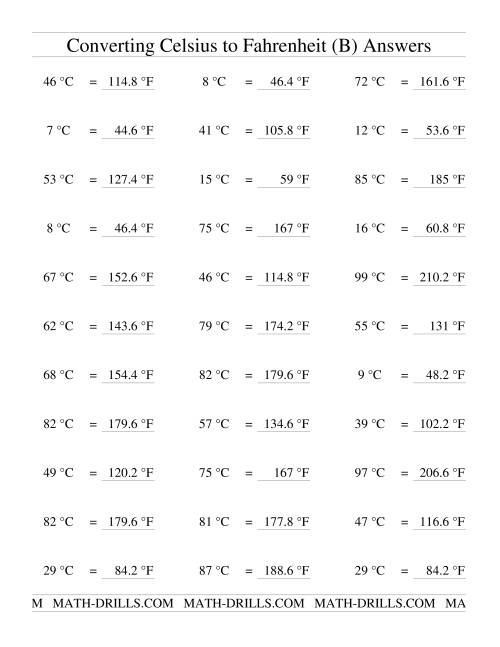 The Converting From Celsius to Fahrenheit (B) Math Worksheet Page 2