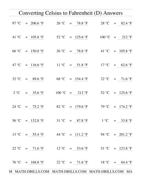 The Converting From Celsius to Fahrenheit (D) Math Worksheet Page 2