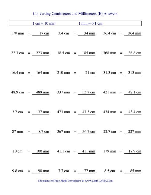 The Metric Conversion of Centimeters and Millimeters (E) Math Worksheet Page 2