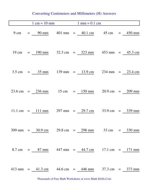 The Metric Conversion of Centimeters and Millimeters (H) Math Worksheet Page 2