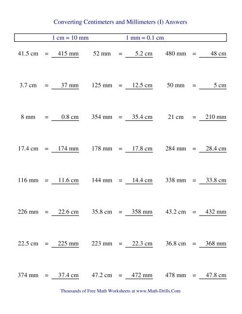 The Metric Conversion of Centimeters and Millimeters (I) Math Worksheet Page 2