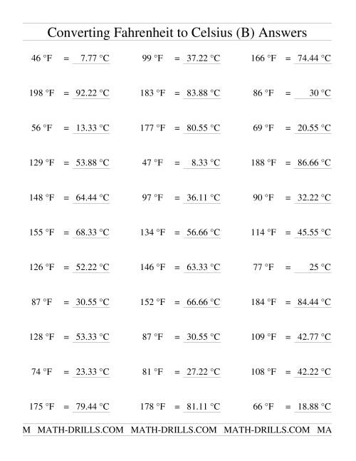 The Converting From Fahrenheit to Celsius (B) Math Worksheet Page 2