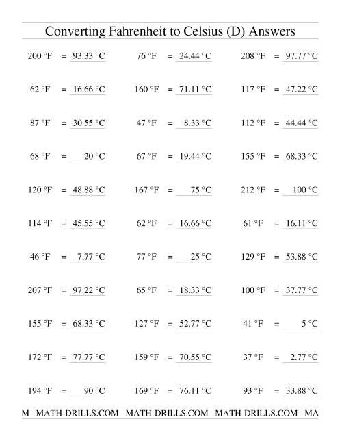 The Converting From Fahrenheit to Celsius (D) Math Worksheet Page 2