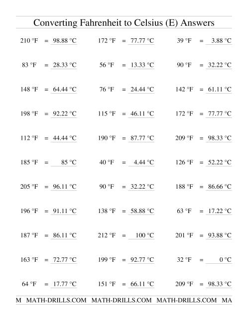 The Converting From Fahrenheit to Celsius (E) Math Worksheet Page 2