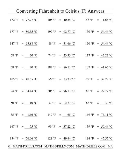 The Converting From Fahrenheit to Celsius (F) Math Worksheet Page 2