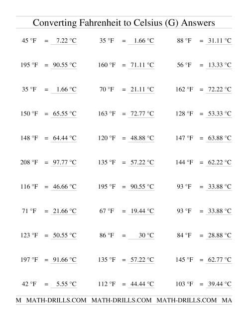 The Converting From Fahrenheit to Celsius (G) Math Worksheet Page 2