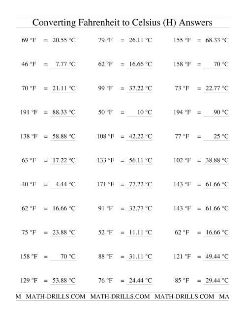 The Converting From Fahrenheit to Celsius (H) Math Worksheet Page 2