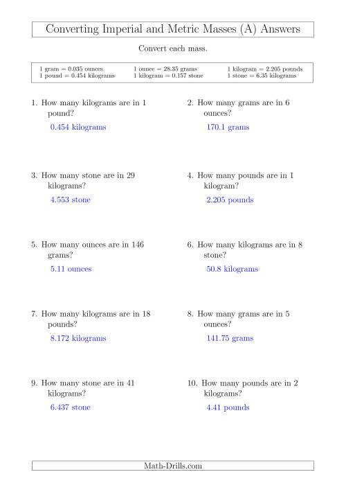 Converting Between Metric And Imperial Masses A 