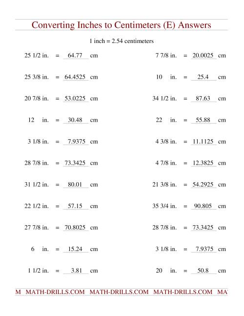 The Converting Inches to Centimeters (E) Math Worksheet Page 2
