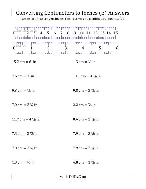 The Converting Centimeters to Inches with a Ruler (E) Math Worksheet Page 2