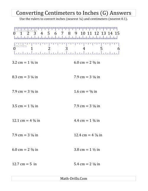 The Converting Centimeters to Inches with a Ruler (G) Math Worksheet Page 2