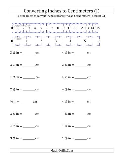 The Converting Inches to Centimeters with a Ruler (I) Math Worksheet