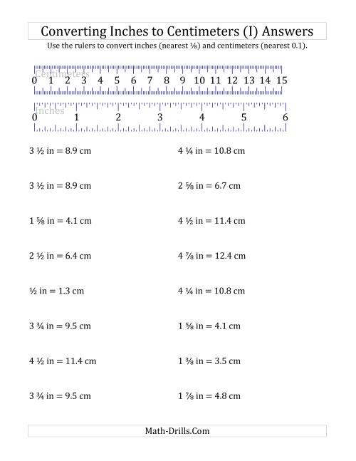 The Converting Inches to Centimeters with a Ruler (I) Math Worksheet Page 2