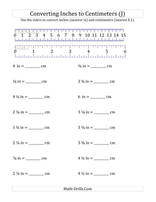 The Converting Inches to Centimeters with a Ruler (J) Math Worksheet
