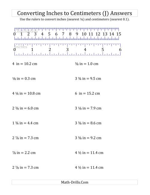 The Converting Inches to Centimeters with a Ruler (J) Math Worksheet Page 2