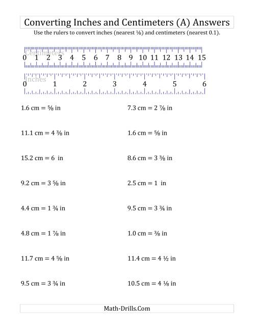 The Converting Between Inches and Centimeters with a Ruler (A) Math Worksheet Page 2