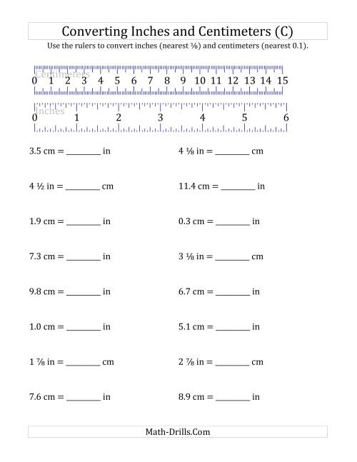 The Converting Between Inches and Centimeters with a Ruler (C) Math Worksheet