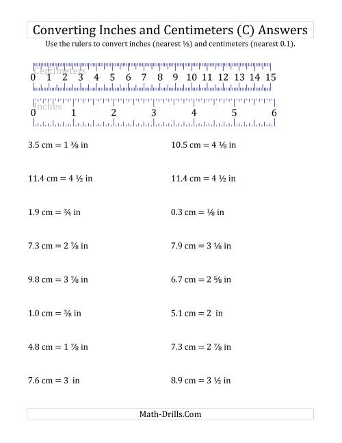 The Converting Between Inches and Centimeters with a Ruler (C) Math Worksheet Page 2