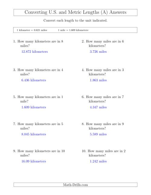 Converting Between Miles And Kilometers A 